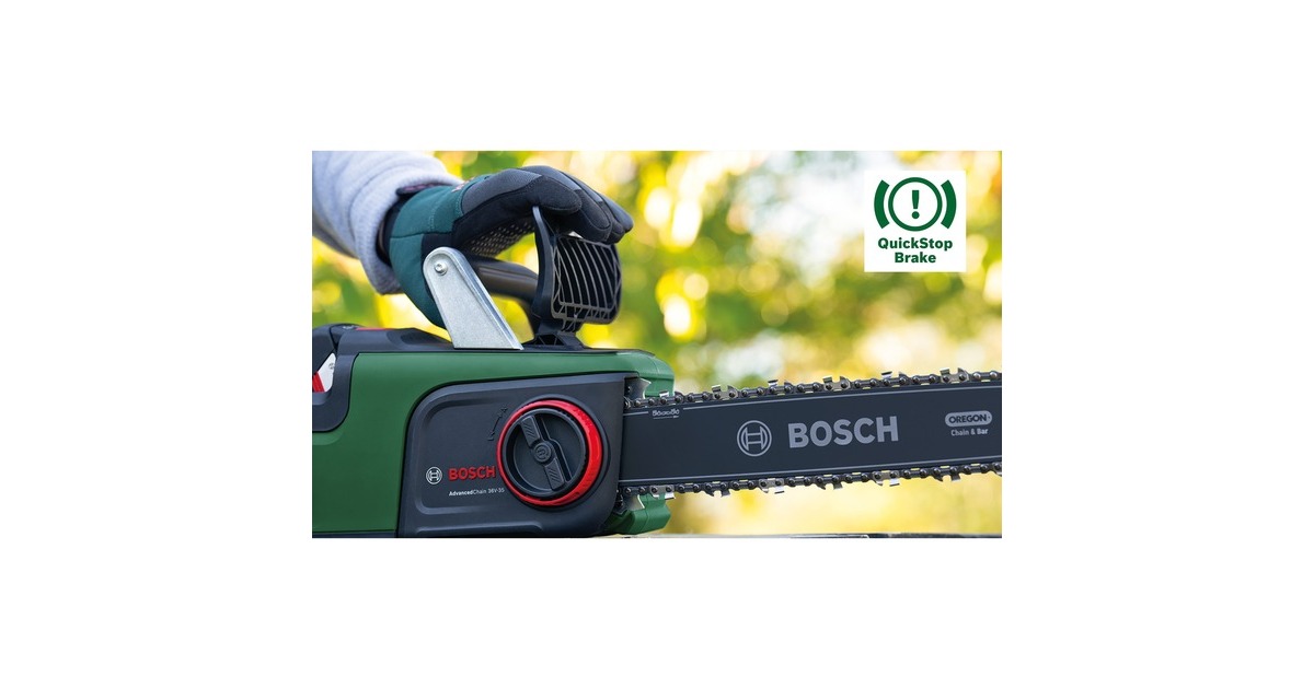 Bosch Akku-Kettensäge AdvancedChain 36V 35-40, 36Volt, Elektro-Kettensäge(grün/schwarz, Li-Ionen Akku 2,0Ah, POWER FOR ALL)