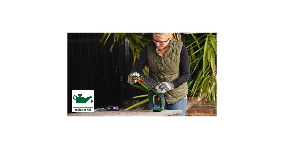 Bosch Akku-Kettensäge EasyChain 18V-15-7, 18Volt, Elektro-Kettensäge(grün/schwarz, Li-Ionen Akku 2,5Ah, POWER FOR ALL ALLIANCE)