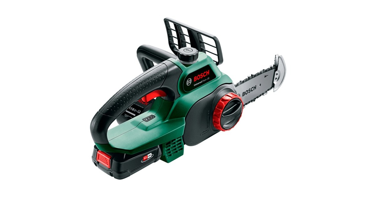 Bosch Akku-Kettensäge UniversalChain 18, 18Volt, Elektro-Kettensäge(grün/schwarz, Li-Ionen Akku 2,5Ah, POWER FOR ALL ALLIANCE)