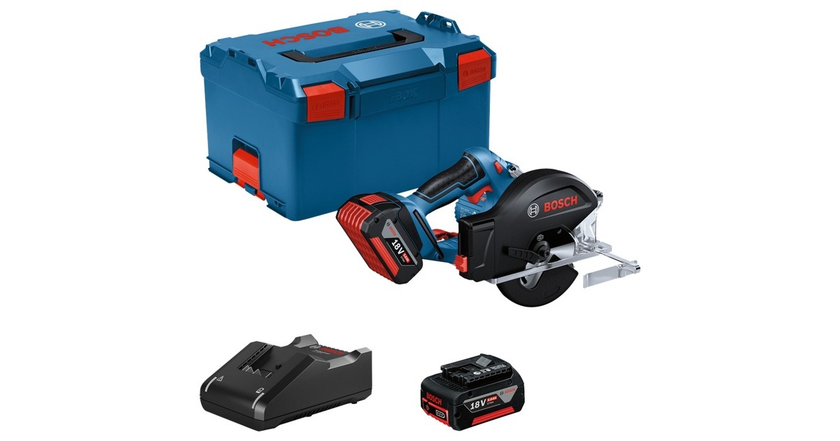 Bosch Akku-Metallkreissäge GKM 18V-50 Professional, Handkreissäge(blau/schwarz, 2x Li-Ionen Akku 5,0Ah, in L-BOXX)