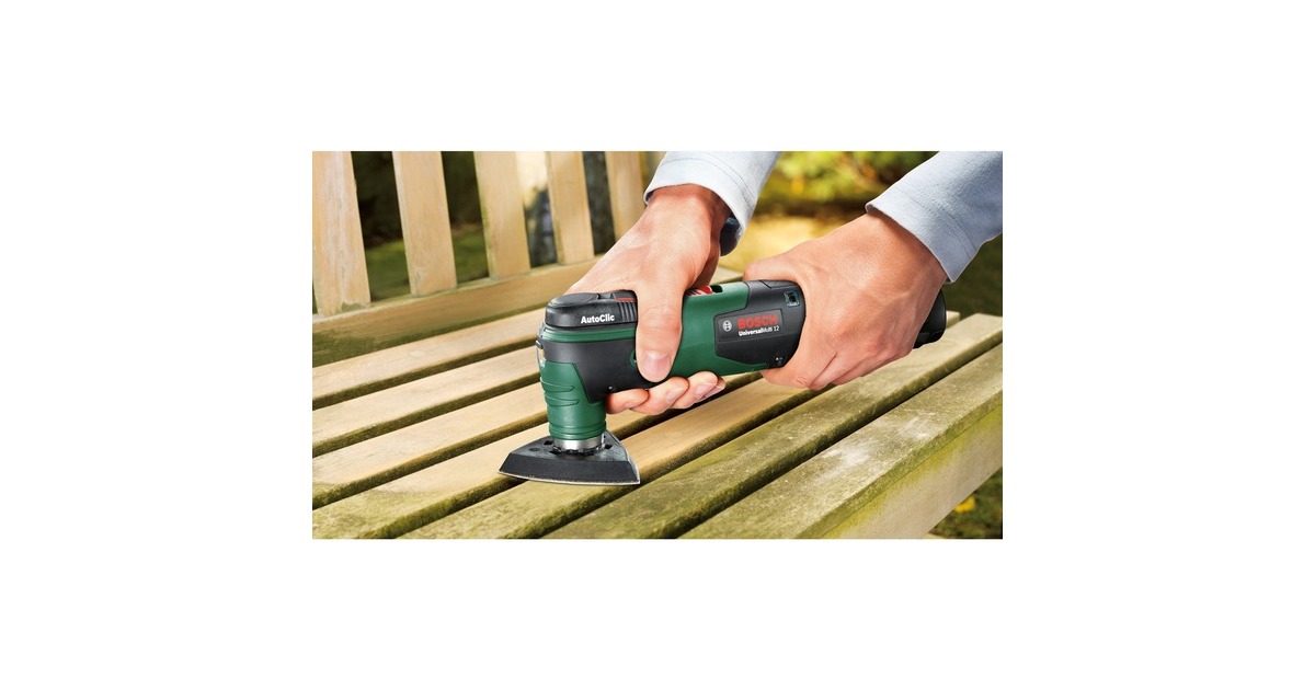Bosch Akku-Multifunktions-Werkzeug UniversalMulti 12, 12Volt(grün/schwarz, Li-Ion-Akku 2,0Ah, im Koffer)