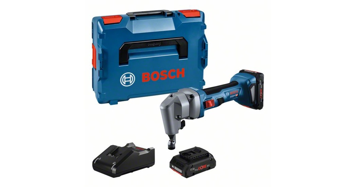 Bosch Akku-Nager GNA 18V-16 E Professional, 18Volt, Blechschere(blau/schwarz, 2x Akku ProCORE18V 4,0Ah, in L-BOXX)