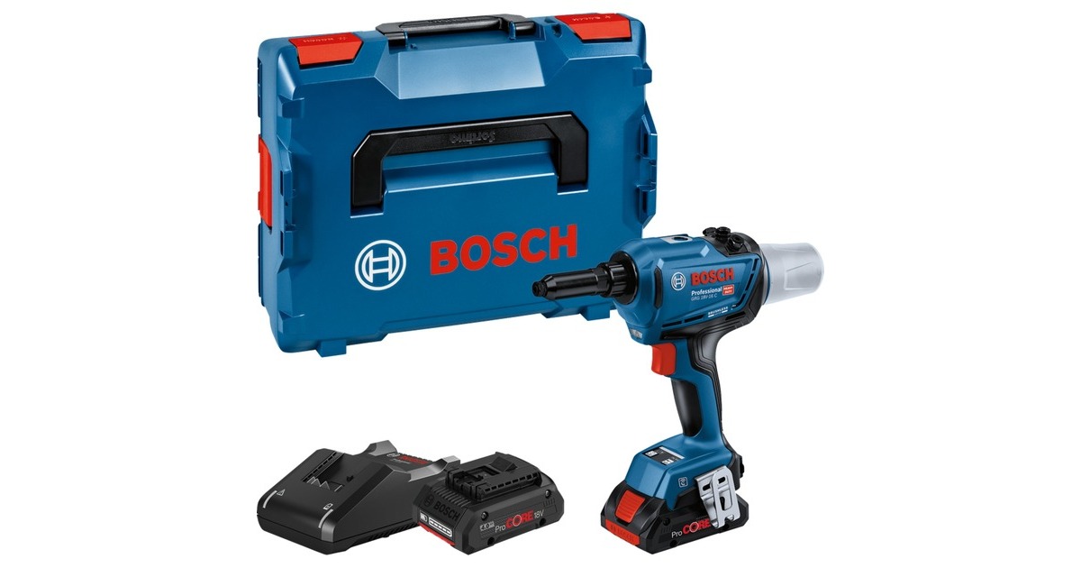 Bosch Akku-Nietpistole GRG 18V-16 C Professional, 18Volt(blau/schwarz, 2x Li-Ion Akku ProCORE18V 4,0Ah, in L-BOXX)