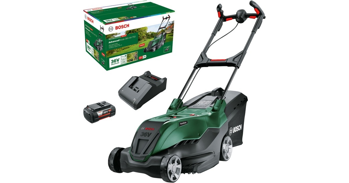 Bosch Akku-Rasenmäher AdvancedRotak 36V-44-750, 36Volt(grün/schwarz, Li-Ionen Akku 4,0Ah, POWER FOR ALL)