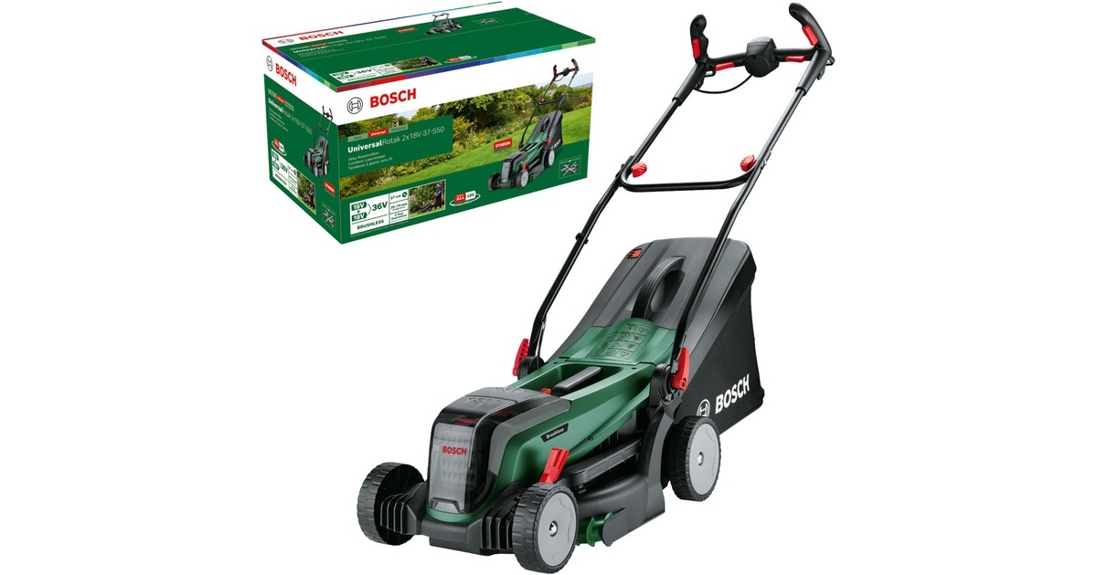 Bosch Akku-Rasenmäher UniversalRotak 2x18V-37-550 Solo, 36Volt (2x18V)(grün/schwarz, ohne Akku und Ladegerät, POWER FOR ALL ALLIANCE)