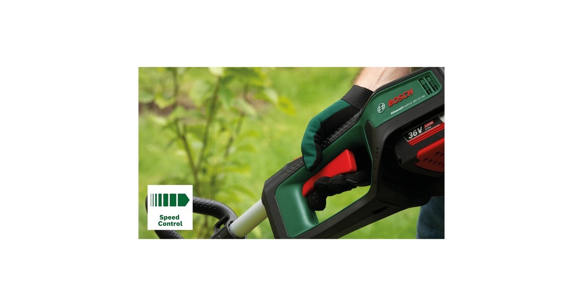 Bosch Akku-Rasentrimmer Advanced Brushcut 36V-23-750, 36Volt(grün/schwarz, Li-Ionen Akku 2,0Ah, POWER FOR ALL)