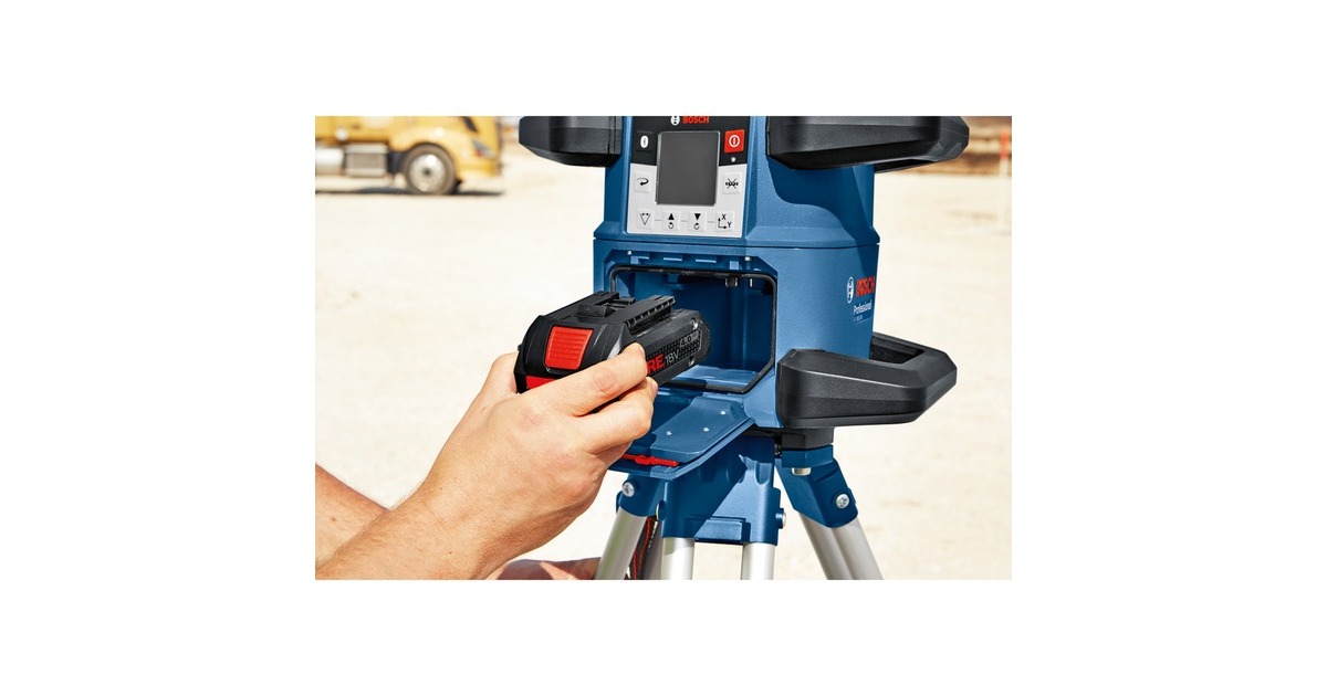 Bosch Akku-Rotationslaser GRL 600 CHV Professional, 18Volt, mit Baustativ(blau, Akku ProCORE18V 4,0Ah, Koffer, rote Laserlinie)