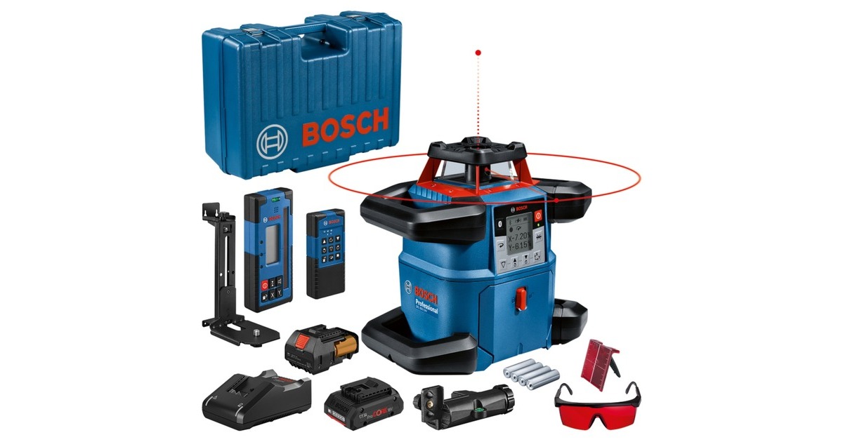 Bosch Akku-Rotationslaser GRL 600 CHV Professional, 18Volt, mit Halterung(blau, Akku ProCORE18V 4,0Ah, Koffer, rote Laserlinie)