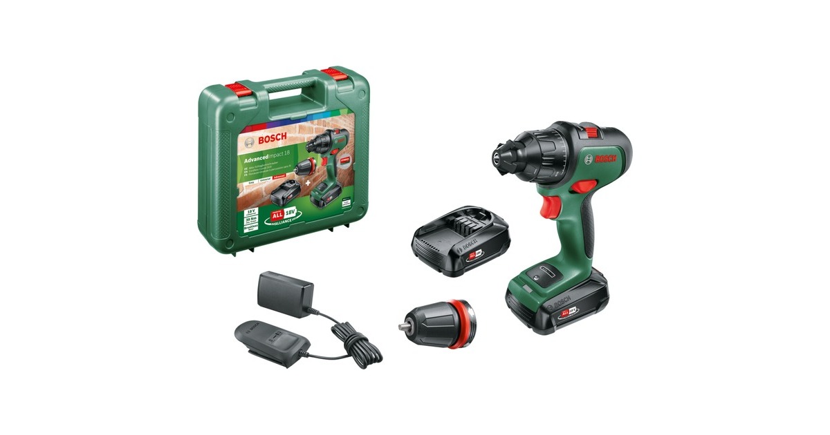 Bosch Akku-Schlagbohrschrauber AdvancedImpact 18(grün/schwarz, 2x Li-Ionen Akku 1,5Ah, Koffer, POWER FOR ALL ALLIANCE)