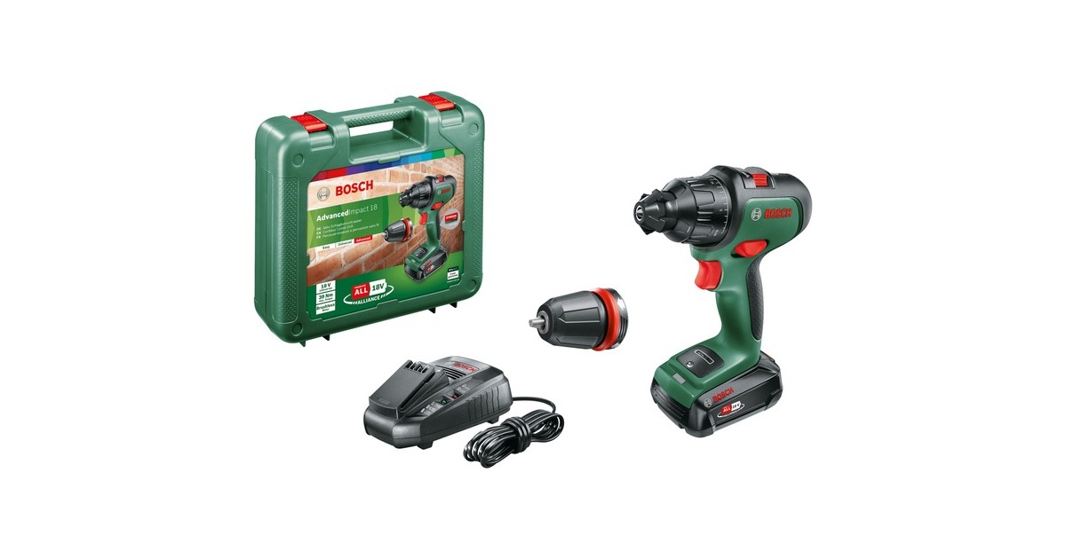 Bosch Akku-Schlagbohrschrauber AdvancedImpact 18(grün/schwarz, Li-Ionen Akku 2,5Ah, Koffer, POWER FOR ALL ALLIANCE)