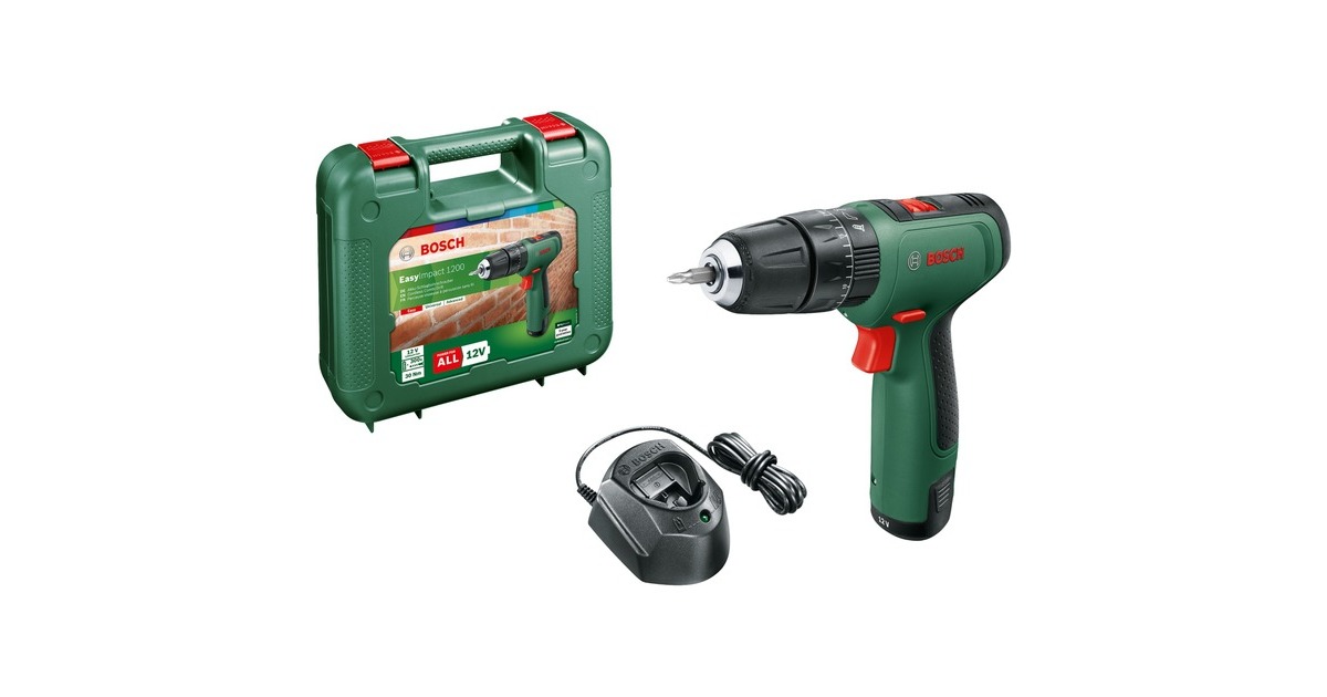 Bosch Akku-Schlagbohrschrauber EasyImpact 1200, Schlagbohrmaschine(grün/schwarz, Li-Ionen Akku 1,5Ah, Koffer)