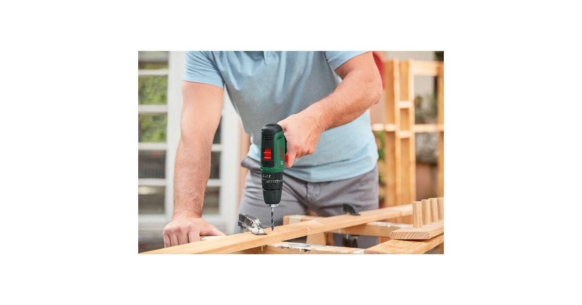 Bosch Akku-Schlagbohrschrauber EasyImpact 1200 + Bit- und Bohrer-Set(grün/schwarz, 2x Li-Ionen Akku 1,5Ah, Koffer)