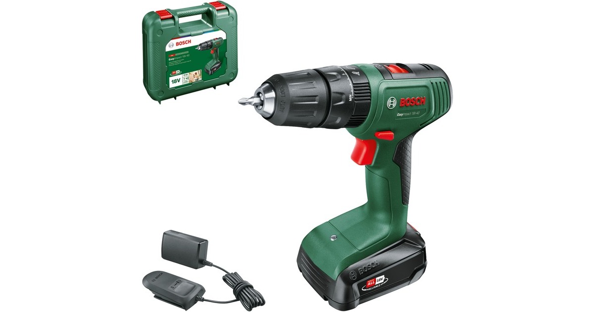 Bosch Akku-Schlagbohrschrauber EasyImpact 18V-40(grün/schwarz, Li-Ionen Akku 2,0Ah, Koffer, POWER FOR ALL ALLIANCE)