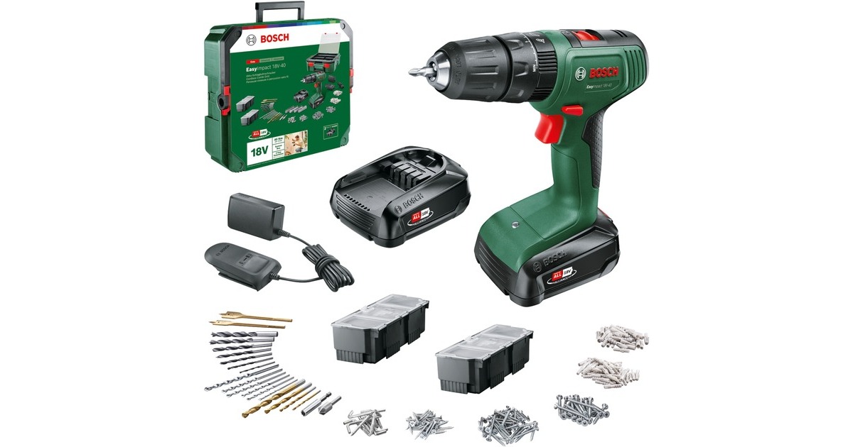 Bosch Akku-Schlagbohrschrauber EasyImpact 18V-40 + SystemBox(grün/schwarz, 2x Li-Ionen Akku 1,5Ah, POWER FOR ALL ALLIANCE)