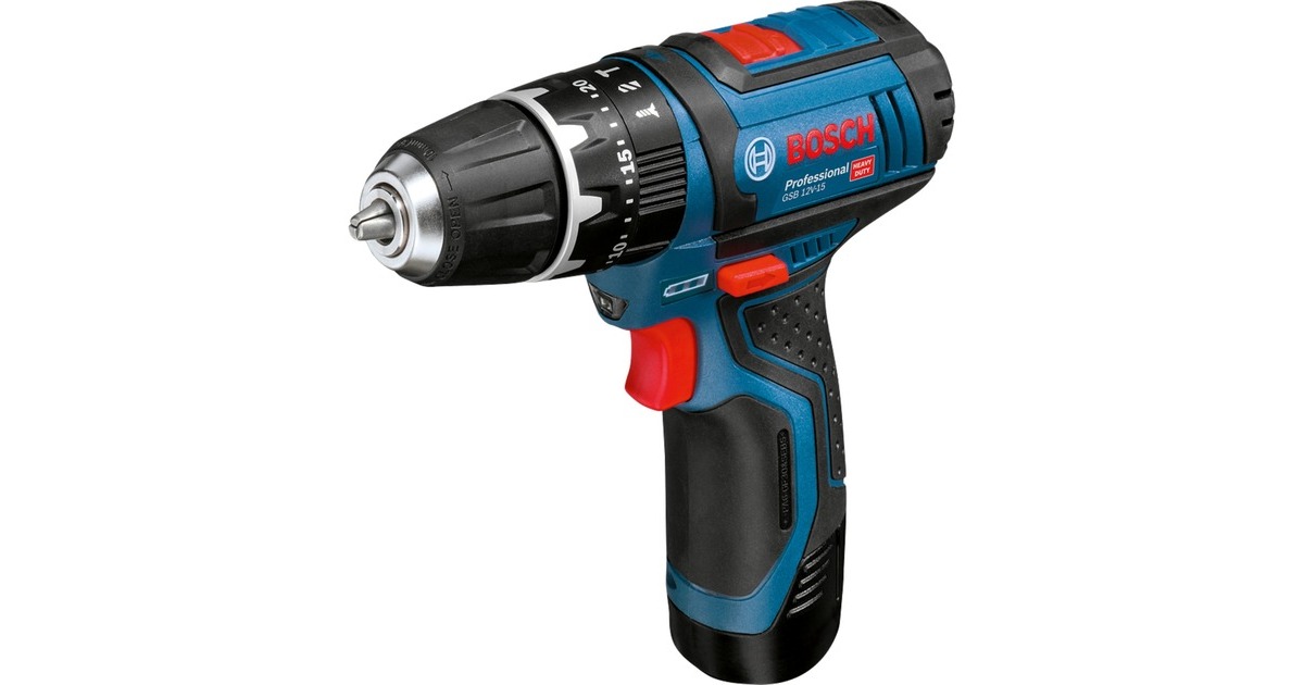 Bosch Akku-Schlagbohrschrauber GSB 12V-15 Professional, 12 Volt, Schlagbohrmaschine(blau/schwarz, 2x Li-Ionen Akku 2,0Ah)