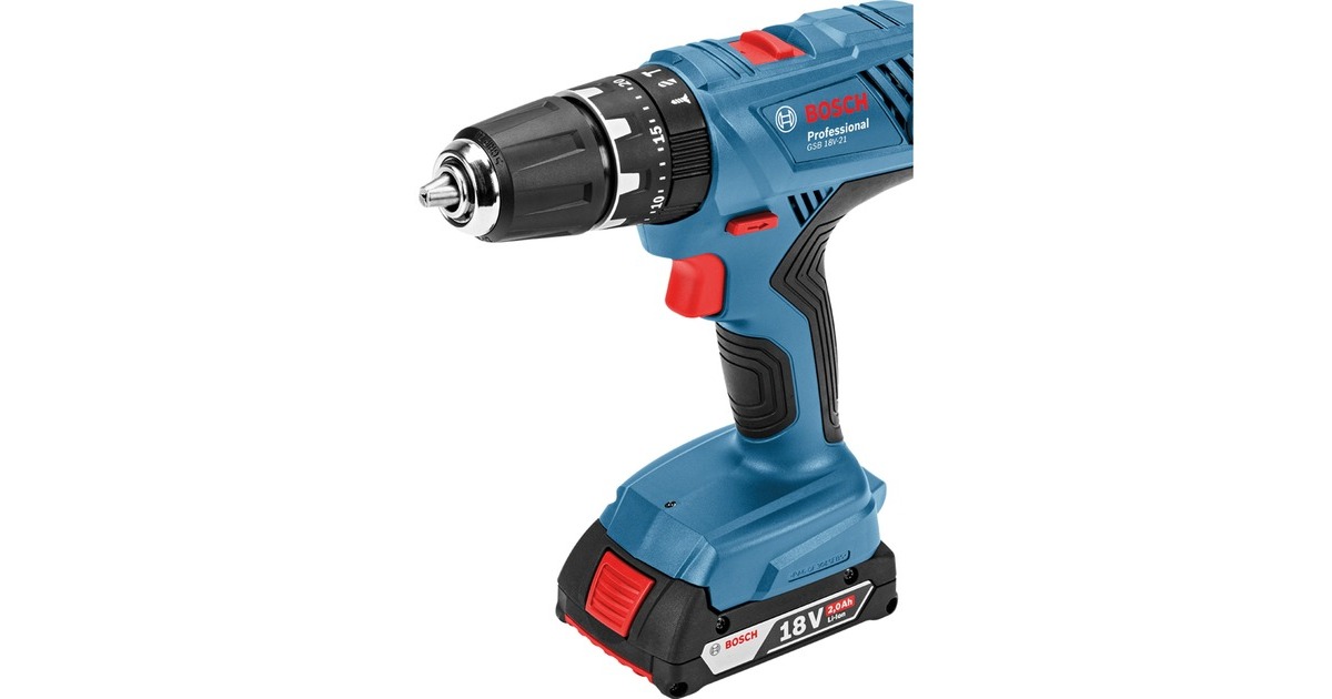 Bosch Akku-Schlagbohrschrauber GSB 18V-21 Professional, 18Volt, Schlagbohrmaschine(blau/schwarz, 2x Li-Ionen Akku 2,0Ah, in L-BOXX)