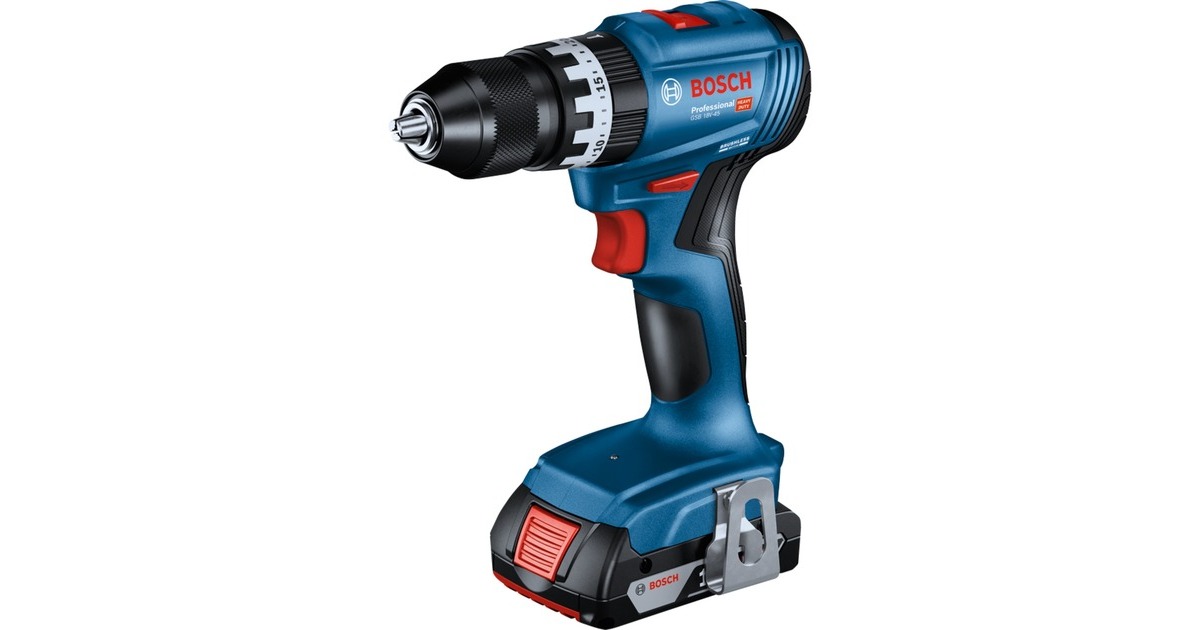 Bosch Akku-Schlagbohrschrauber GSB 18V-45 Professional, 18Volt(blau/schwarz, 2x Li-Ionen Akku 2,0Ah, in L-Case)