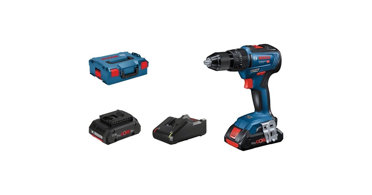 Bosch Akku-Schlagbohrschrauber GSB 18V-55 Professional, 18Volt, Schlagbohrmaschine(blau/schwarz, 2x Li-Ion Akku ProCORE18V 4,0Ah, L-BOXX)