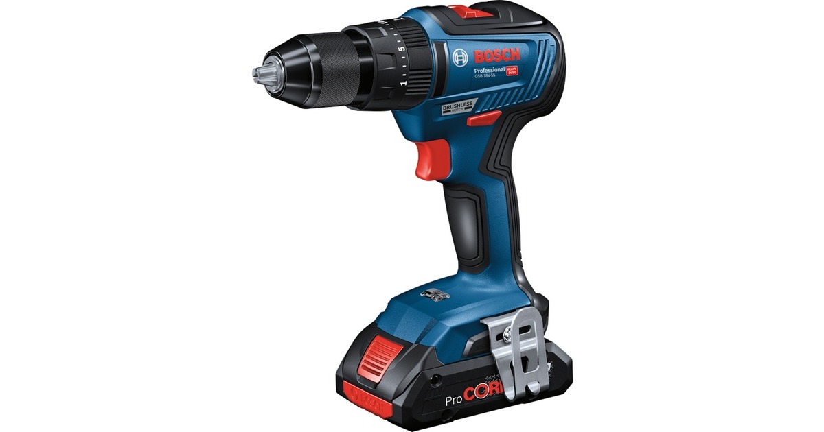 Bosch Akku-Schlagbohrschrauber GSB 18V-55 Professional, 18Volt, Schlagbohrmaschine(blau/schwarz, 2x Li-Ion Akku ProCORE18V 4,0Ah, L-BOXX)