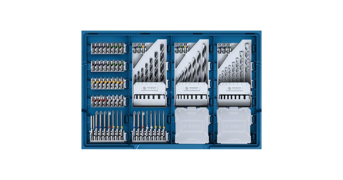 Bosch Akku-Schlagbohrschrauber GSB 18V-55 Professional, 18Volt + Zubehör, Schlagbohrmaschine(blau/schwarz, 2x Li-Ion Akku 4,0Ah, L-Case, 82-teiliges Zubehör)