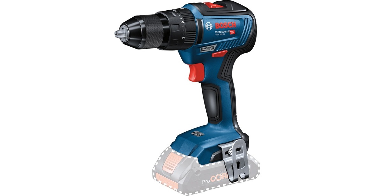Bosch Akku-Schlagbohrschrauber GSB 18V-55 Professional solo, 18Volt(blau/schwarz, ohne Akku und Ladegerät, in L-BOXX)