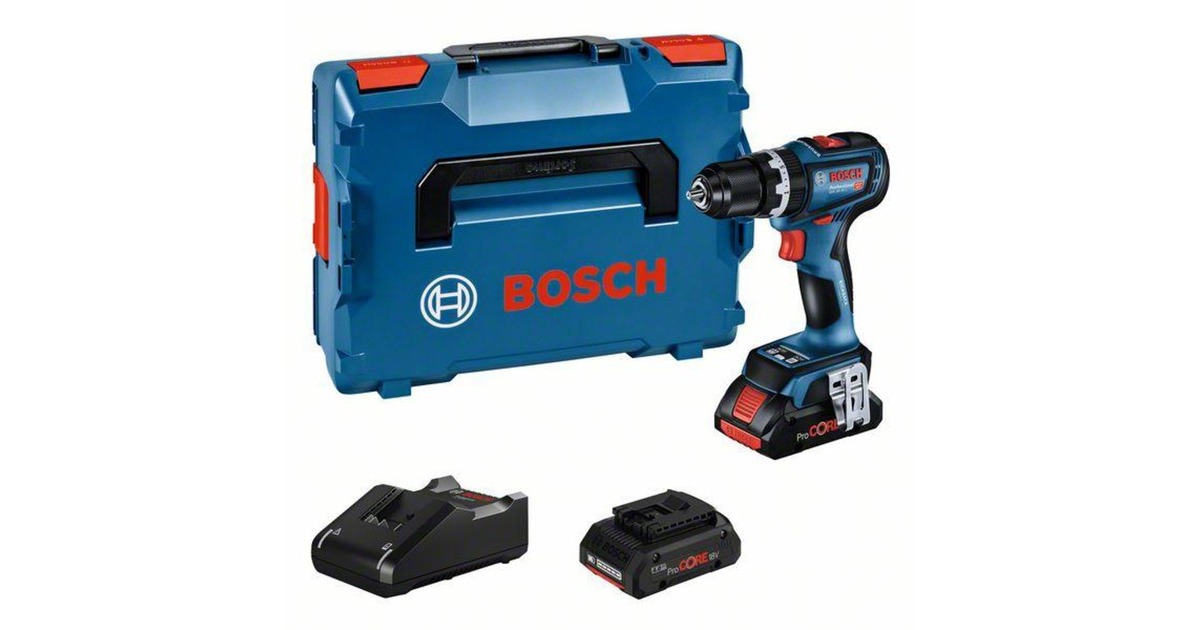 Bosch Akku-Schlagbohrschrauber GSB 18V-90 C Professional, 18Volt(blau/schwarz, 2x Li-Ion Akku ProCORE18V 4,0Ah, Bluetooth Modul, in L-BOXX)