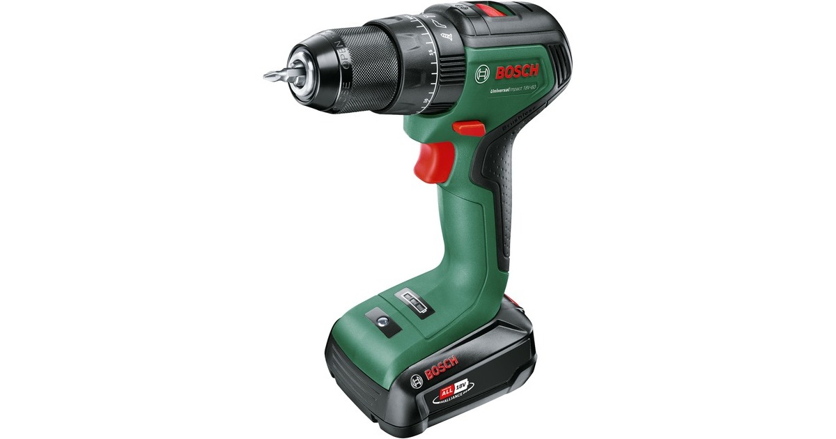 Bosch Akku-Schlagbohrschrauber UniversalImpact 18V-60(grün/schwarz, Li-Ionen Akku 2,0Ah, Koffer, POWER FOR ALL ALLIANCE)
