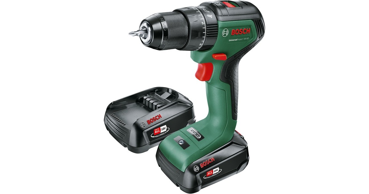 Bosch Akku-Schlagbohrschrauber UniversalImpact 18V-60(grün/schwarz, 2x Li-Ionen Akku 2,0Ah, Koffer, POWER FOR ALL ALLIANCE)