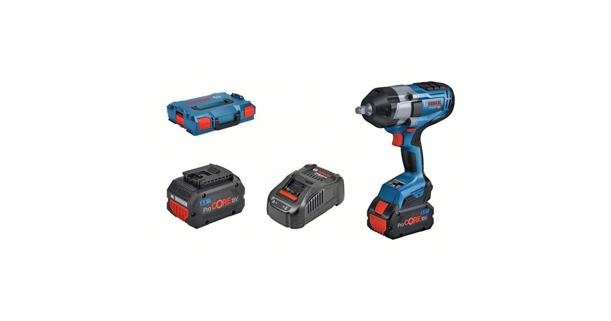 Bosch Akku-Schlagschrauber BITURBO GDS 18V-1000 Professional, 18Volt(blau/schwarz, 2x Akku ProCORE18V 5,5Ah, 1/2", in L-BOXX)