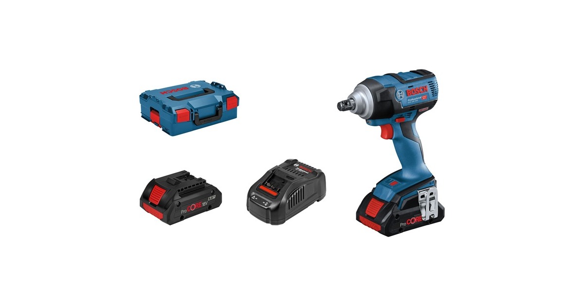 Bosch Akku-Schlagschrauber GDS 18V-300 Professional, 18 Volt(blau/schwarz, 2x Akku ProCORE18V 4,0Ah, mit Auto Bolt Release (ABR), L-BOXX)