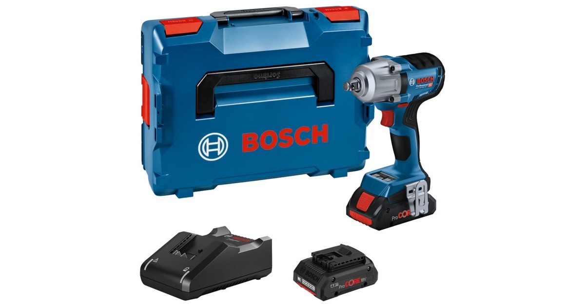 Bosch Akku-Schlagschrauber GDS 18V-450 HC Professional, 18Volt(blau/schwarz, 2x Li-Ion Akku ProCORE18V 4,0Ah, Bluetooth Modul, in L-BOXX)
