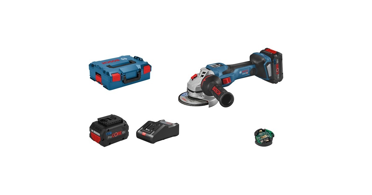 Bosch Akku-Winkelschleifer BITURBO GWS 18V-15 SC Professional(blau/schwarz, 2x Akku ProCORE18V 8,0Ah, Bluetooth Modul, in L-BOXX)