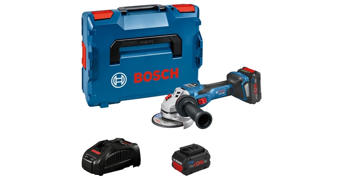 Bosch Akku-Winkelschleifer BITURBO GWS 18V-15 SC Professional(blau/schwarz, 2x Akku ProCORE18V 5,5Ah, Bluetooth Modul, in L-BOXX)