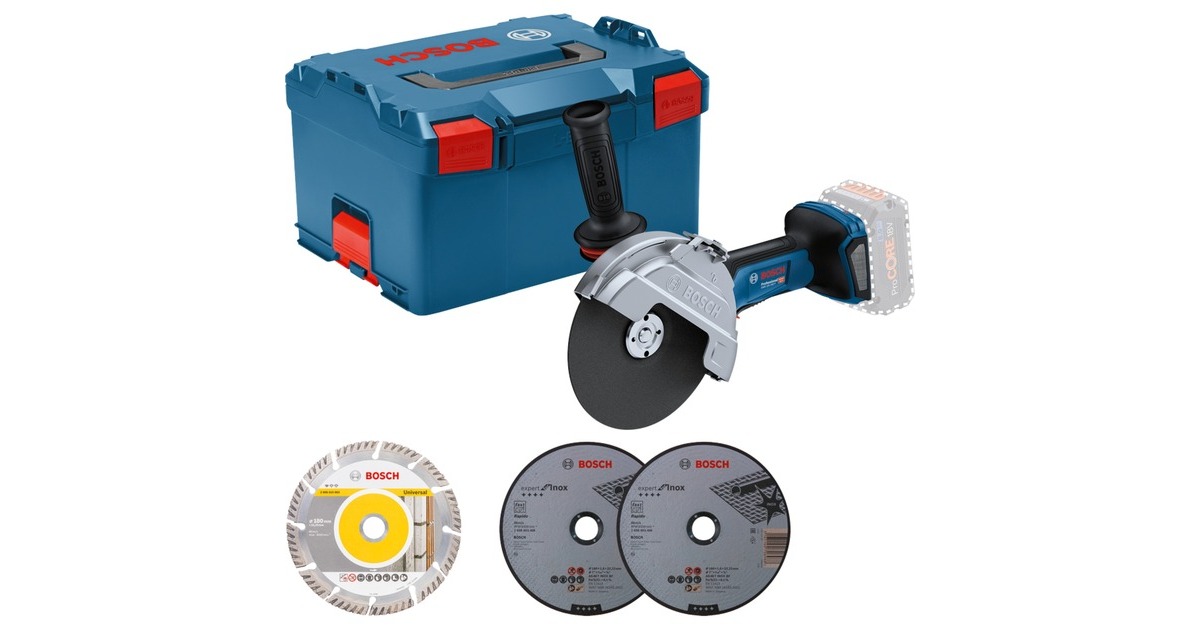 Bosch Akku-Winkelschleifer BITURBO GWS 18V-180 P Professional solo, Ø 180mm(blau/schwarz, ohne Akku und Ladegerät, inkl. 3 Trennscheiben, in L-BOXX)