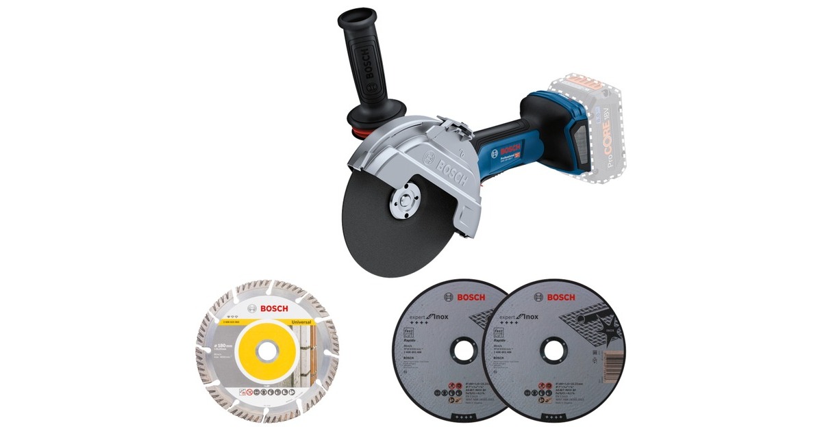 Bosch Akku-Winkelschleifer BITURBO GWS 18V-180 P Professional solo, Ø 180mm(blau/schwarz, ohne Akku und Ladegerät, inkl. 3 Trennscheiben)