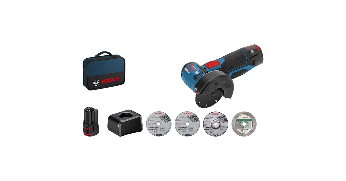 Bosch Akku-Winkelschleifer GWS 12V-76 Professional, 12Volt(blau/schwarz, 2x Li-Ionen Akku 2,0Ah)