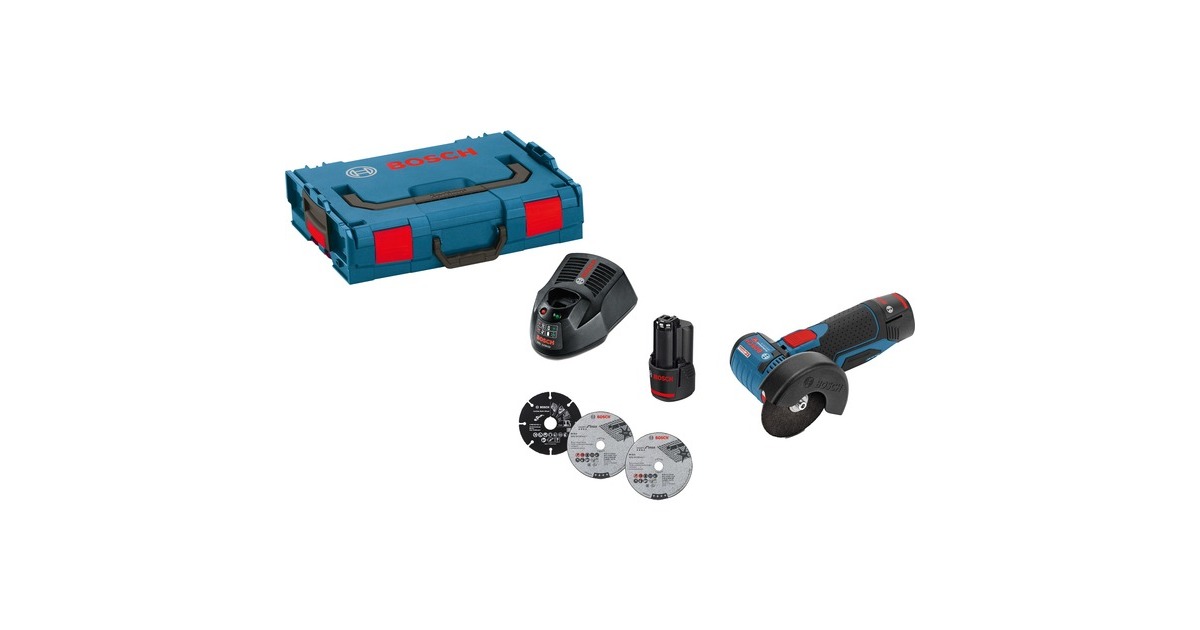 Bosch Akku-Winkelschleifer GWS 12V-76 Professional, 12Volt(blau/schwarz, 2x Li-Ionen Akku 3,0Ah, in L-BOXX)