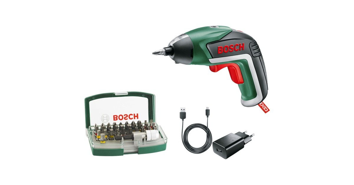 Bosch Akkuschrauber IXO 5, mit 32-teiligem Bit-Set(grün/schwarz, Li-Ionen Akku 1,5Ah 3,6Volt)