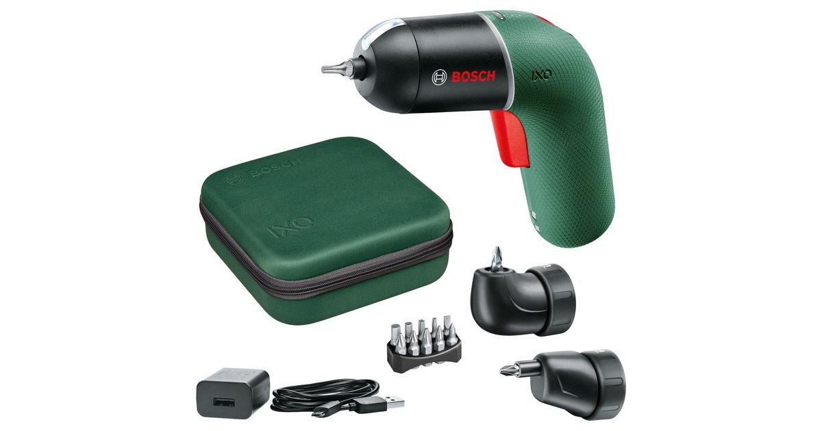 Bosch Akkuschrauber IXO 6 Classic, mit Winkel- und Exzenteraufsatz(grün/schwarz, Li-Ionen Akku 3,6Volt 1,5Ah)