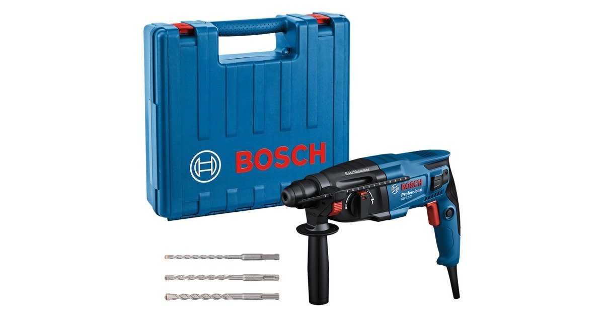 Bosch Bohrhammer GBH 2-21 Professional, mit 3-teiligen Bohrer-Set(blau/schwarz, 720 Watt, Koffer)