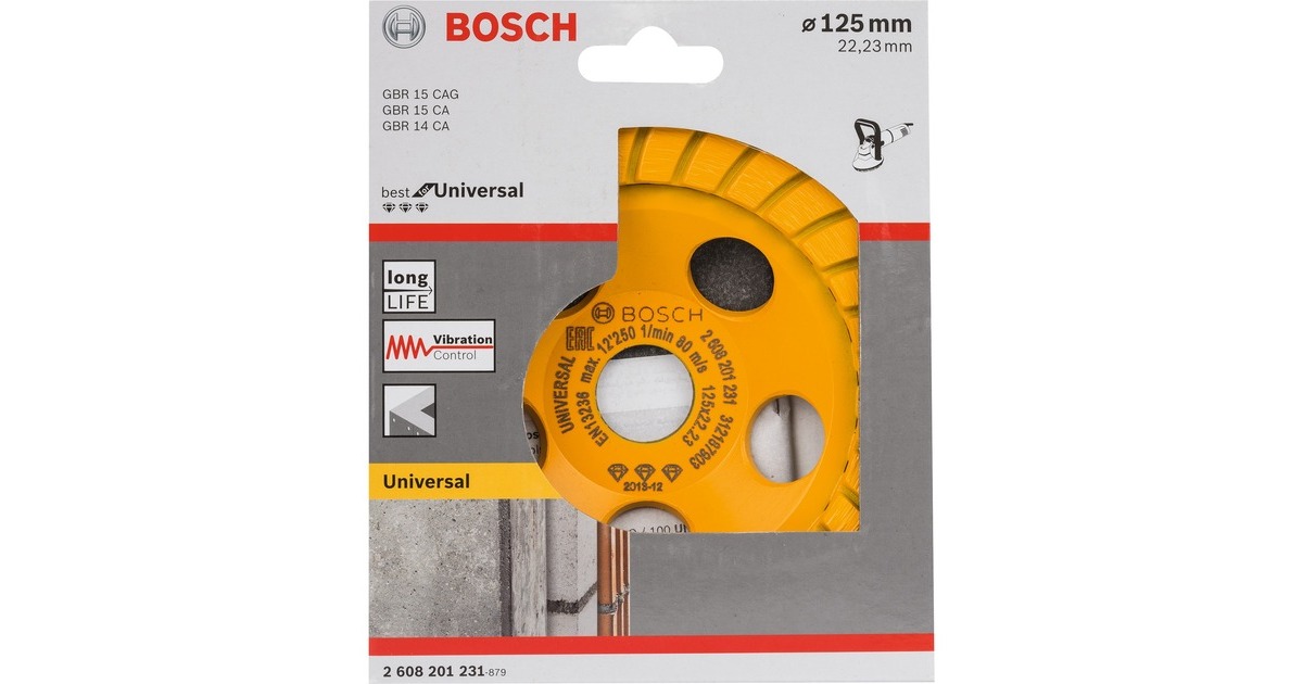 Bosch Diamant-Topfscheibe Best for Universal Turbo, Ø 125mm, Schleifscheibe(Bohrung 22,23mm, für Beton- und Winkelschleifer)