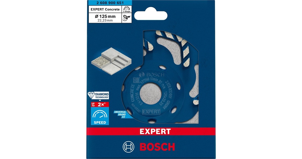 Bosch Diamant-Topfscheibe Expert for Concrete, Ø 125mm, Schleifscheibe(Bohrung 22,23mm, für Beton- und Winkelschleifer)
