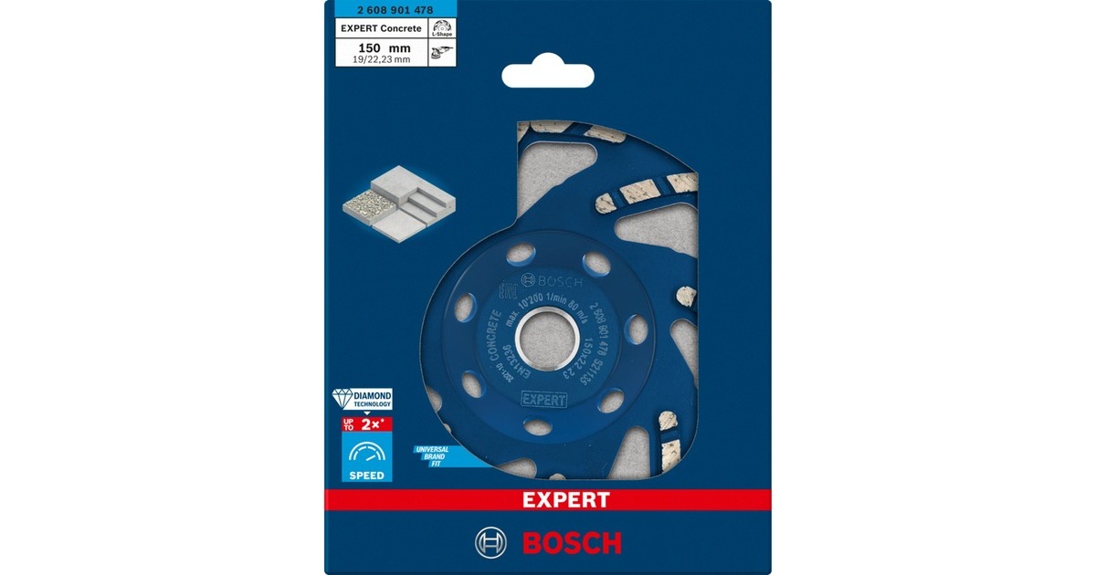 Bosch Diamant-Topfscheibe Expert for Concrete, Ø 150mm, Schleifscheibe(Bohrung 22,23mm, für Beton- und Winkelschleifer)