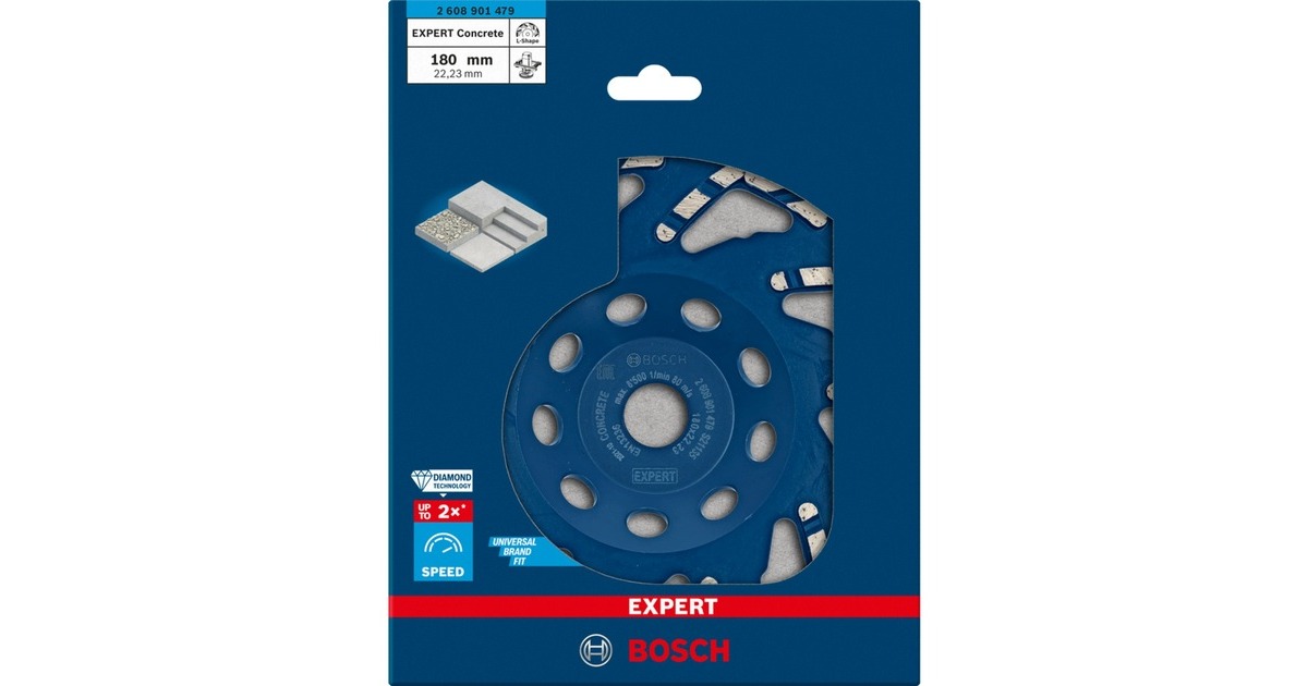 Bosch Diamant-Topfscheibe Expert for Concrete, Ø 180mm, Schleifscheibe(Bohrung 22,23mm, für Beton- und Winkelschleifer)