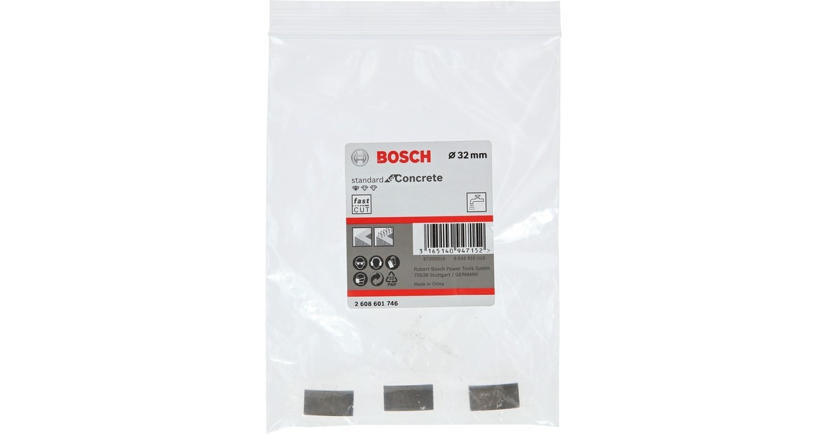 Bosch Diamantbohrkronen-Segmente Standard for Concrete, Bohrer(3 Stück, für Bohrkrone Ø 32mm)