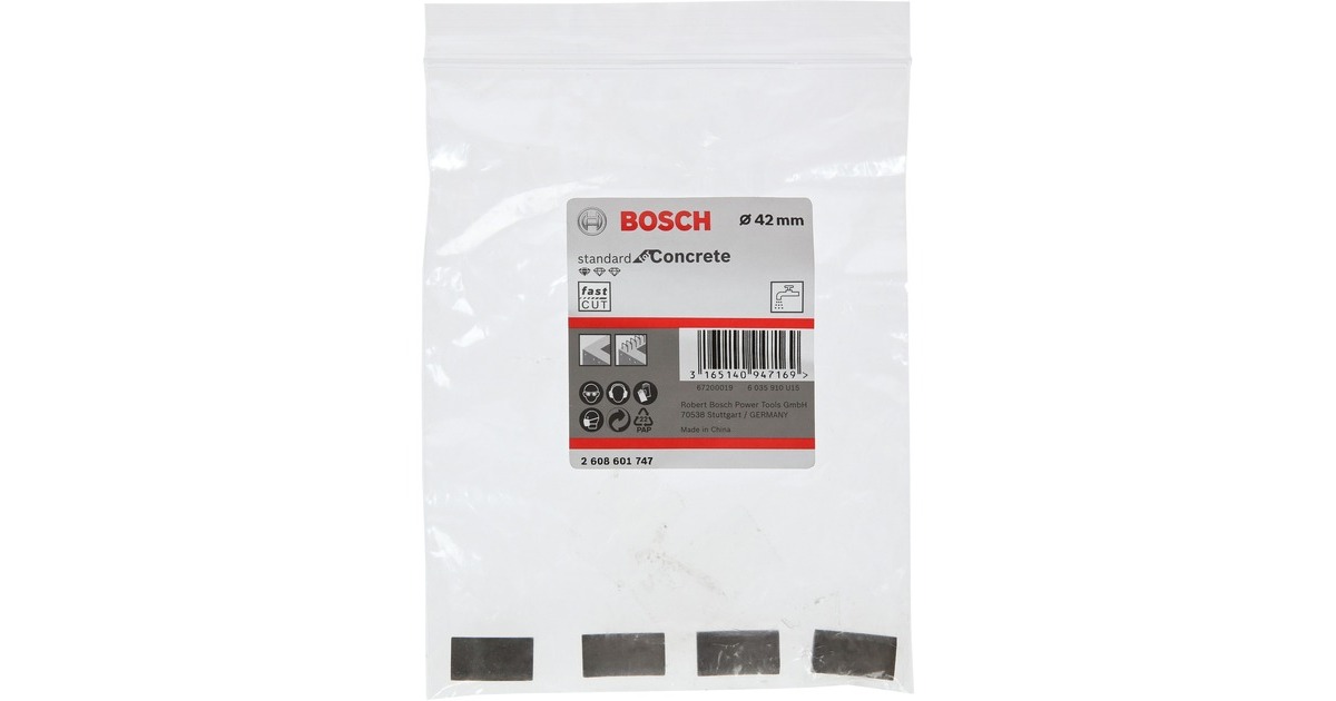 Bosch Diamantbohrkronen-Segmente Standard for Concrete, Bohrer(4 Stück, für Bohrkrone Ø 42mm)