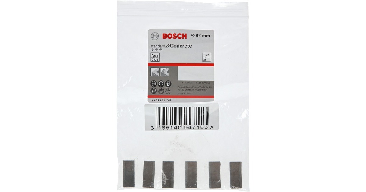 Bosch Diamantbohrkronen-Segmente Standard for Concrete, Bohrer(6 Stück, für Bohrkrone Ø 62mm)