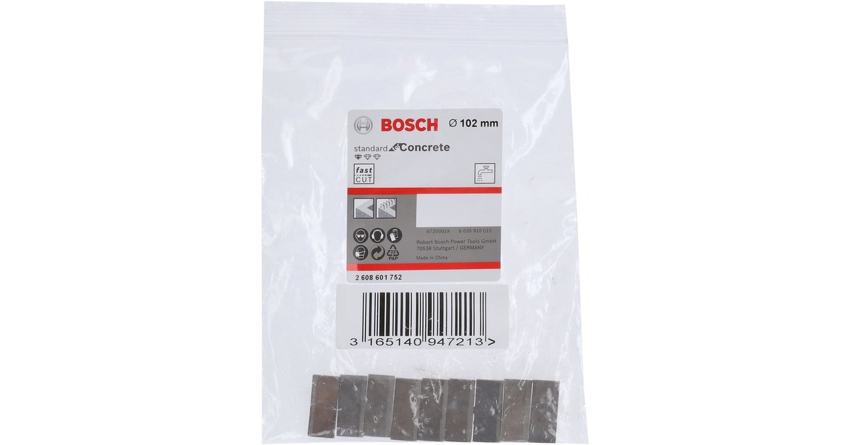 Bosch Diamantbohrkronen-Segmente Standard for Concrete, Bohrer(9 Stück, für Bohrkrone Ø 102mm)