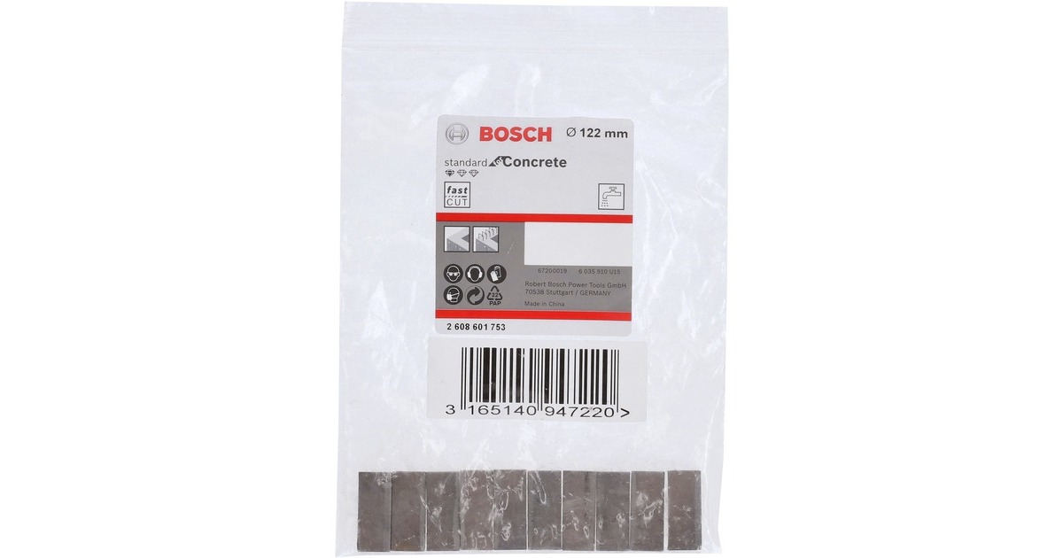 Bosch Diamantbohrkronen-Segmente Standard for Concrete, Bohrer(10 Stück, für Bohrkrone Ø 122mm)