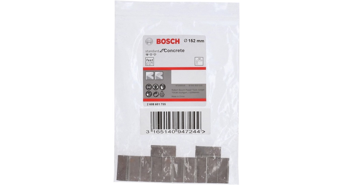 Bosch Diamantbohrkronen-Segmente Standard for Concrete, Bohrer(12 Stück, für Bohrkrone Ø 152mm)